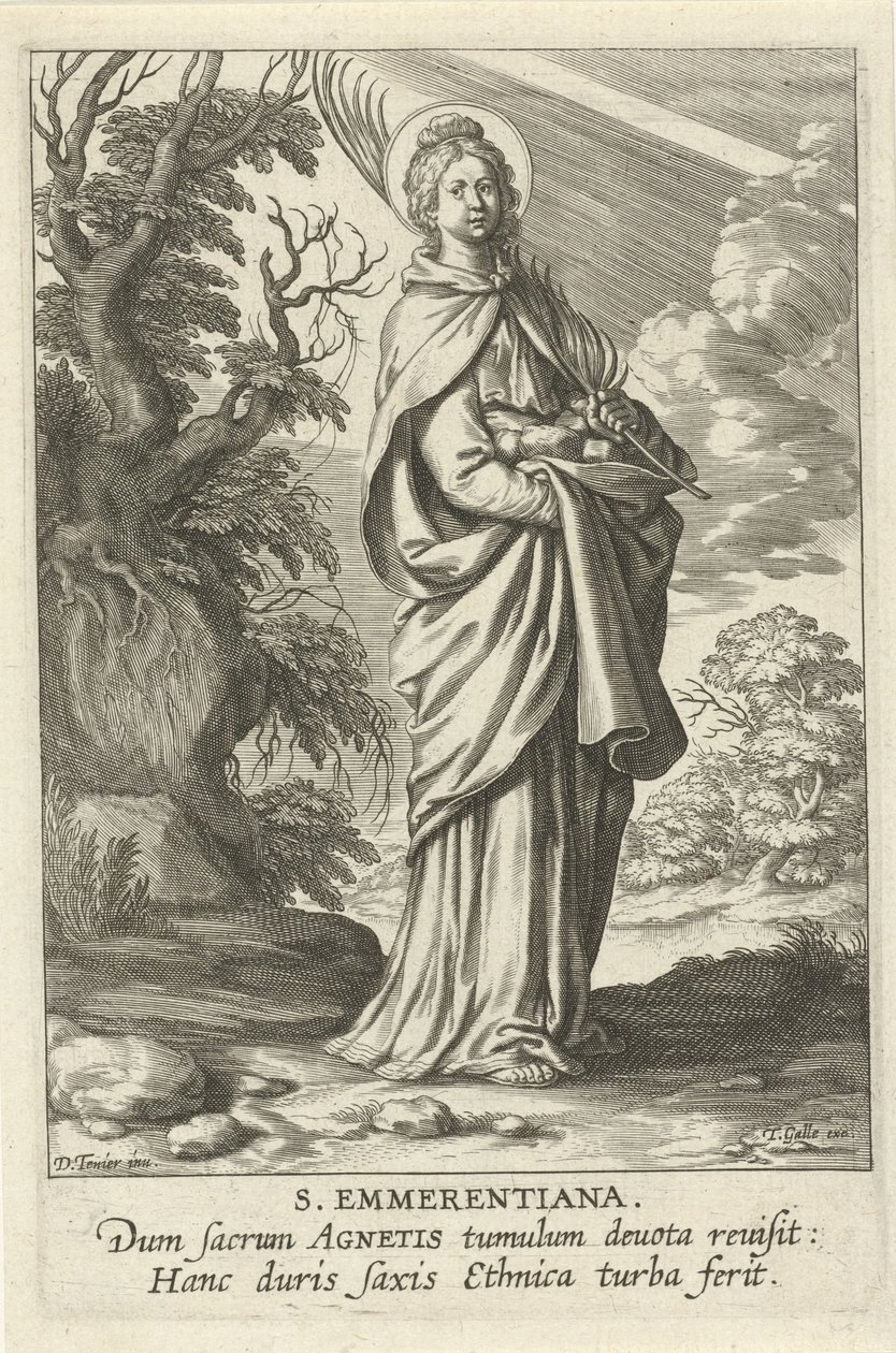 Heilige Emerentiana van Rome St. Emmerantiana (cím a tárgyon) Feminine heiligen (sorozat címe) Mirror Illuminated Virgin (sorozat címe) alkotó: Theodoor Galle