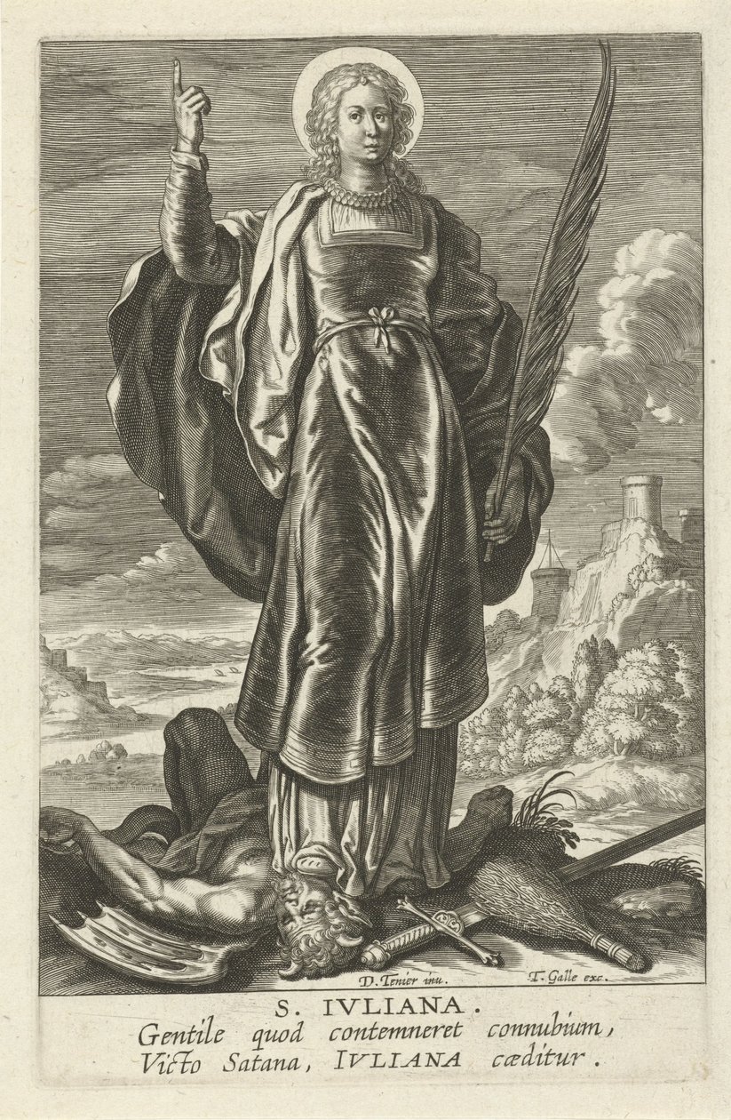 Heilige Juliana St. Juliana (cím a tárgyon) Feminine heiligen (sorozat címe) Mirror Illuminated Virgin (sorozat címe) alkotó: Theodoor Galle