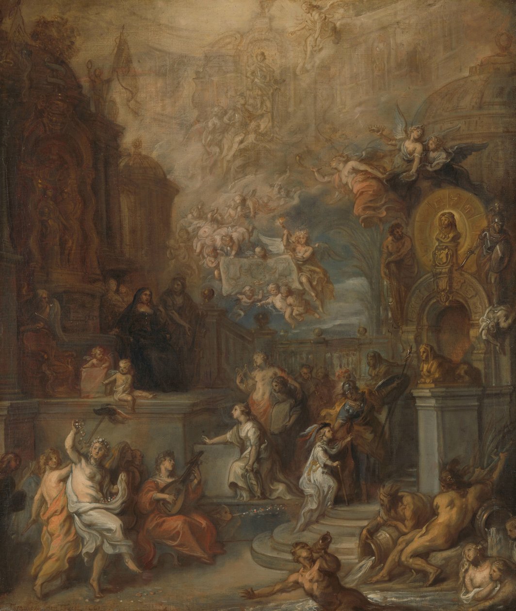 III. Vilmos búcsújának allegóriája Amalia van Solmstól, miután a kormányzóságot átadták az államok tábornokának alkotó: Theodoor van Thulden