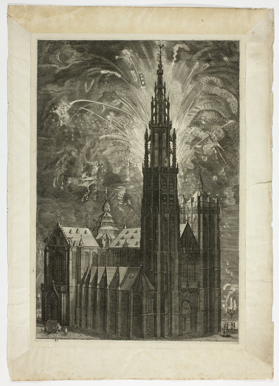 Tűzijáték az antwerpeni katedrális körül, Casperius Gevartius 41-es táblája, Pompa Entroitus Honori Serenissimi Ferdinánd herceg alkotó: Theodoor van Thulden
