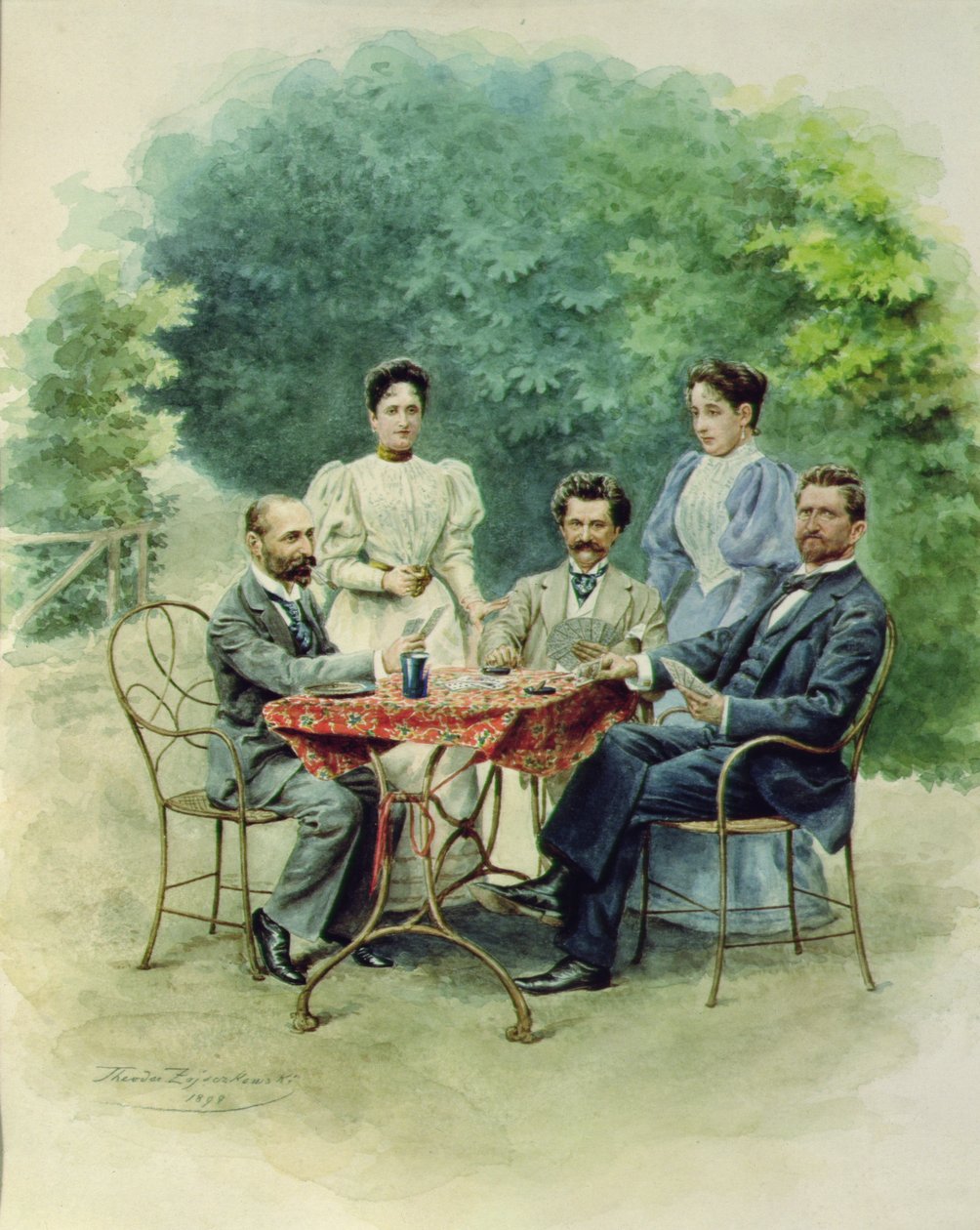 Tarrock kártyajáték Johann Straussszal Bad Ischlben, 1898 alkotó: Theodor Zajaczowski
