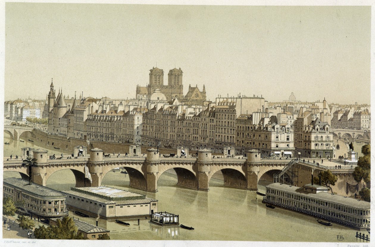 Ile de la Cite és a Pont Neuf Párizsban alkotó: Theodor Josef Hubert Hoffbauer