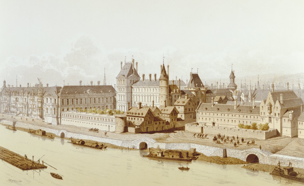 A Louvre és a Hôtel du Petit-Bourbon 1622-ben, XIII. Lajos uralkodása alatt, 1885 alkotó: Theodor Josef Hubert Hoffbauer