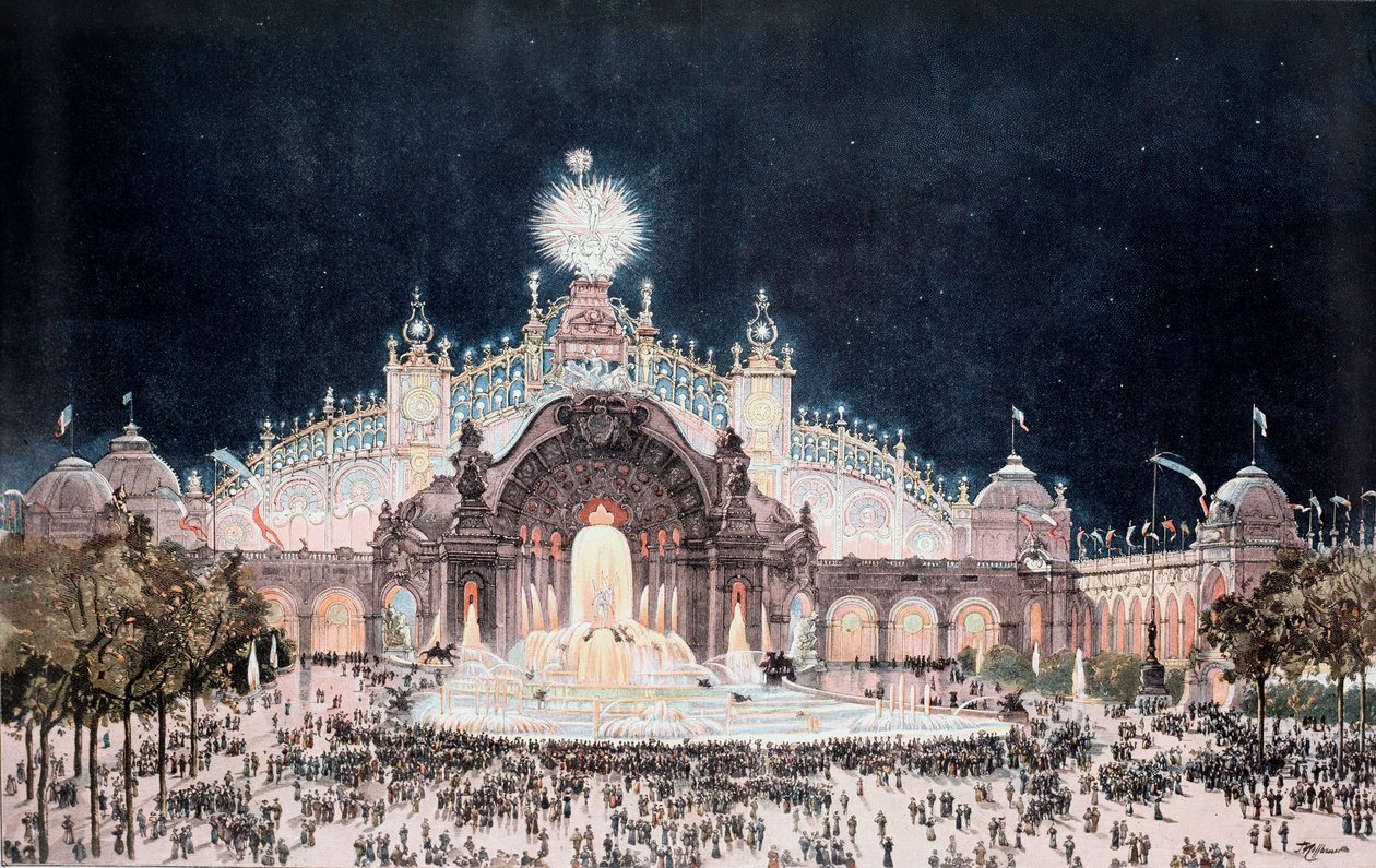 Univerzális kiállítás, kilátás a párizsi villany- és vízvár palotájára (Nyomtatás alkotó: Theodor Josef Hubert Hoffbauer