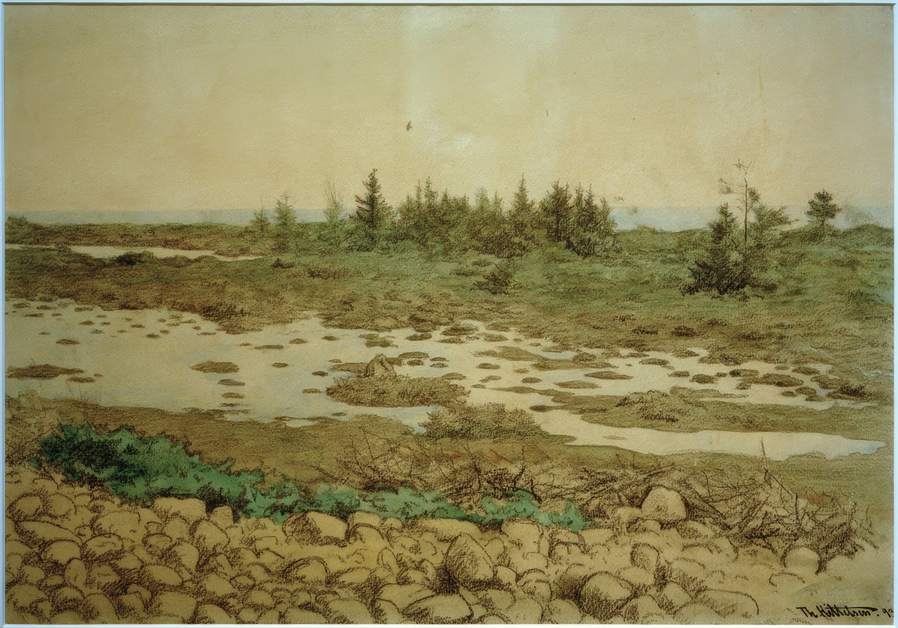 Guruló kövek, víz és bokrok alkotó: Theodor Kittelsen