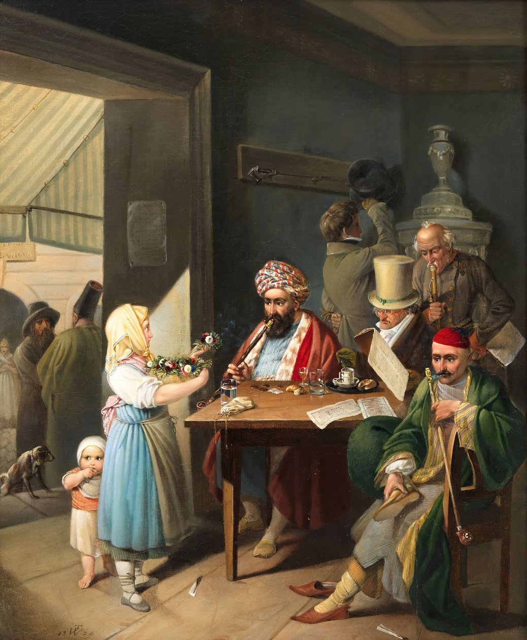Görögök és törökök egy bécsi kávéházban, 1824. alkotó: Theodor Leopold Weller