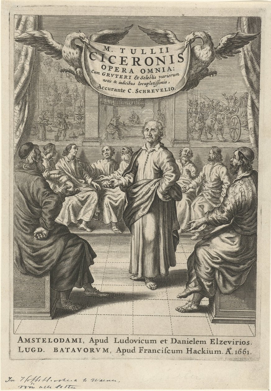 Cicero és az alakok megvitatása Címlap ehhez: Cicero, Opera omnia, 1661 alkotó: Theodor Matham