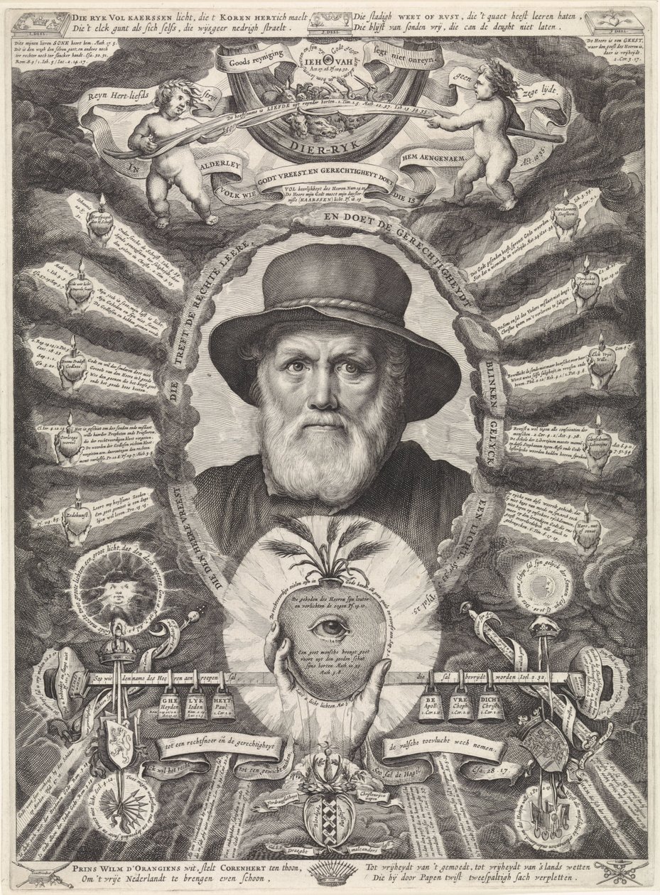 Dirck Volckertsz portréja. Szarvas allegorikus keretben alkotó: Theodor Matham
