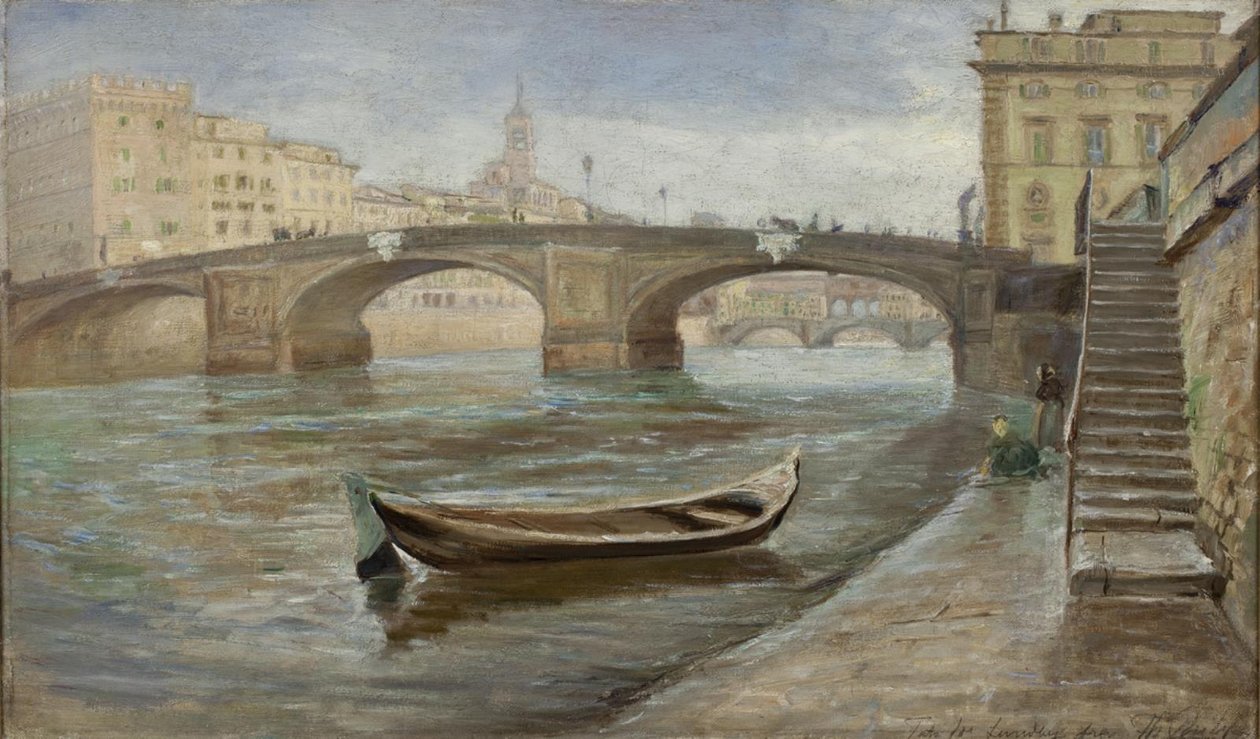 Egy borús nap Firenzében a Ponte Santa Trinità közelében alkotó: Theodor Philipsen