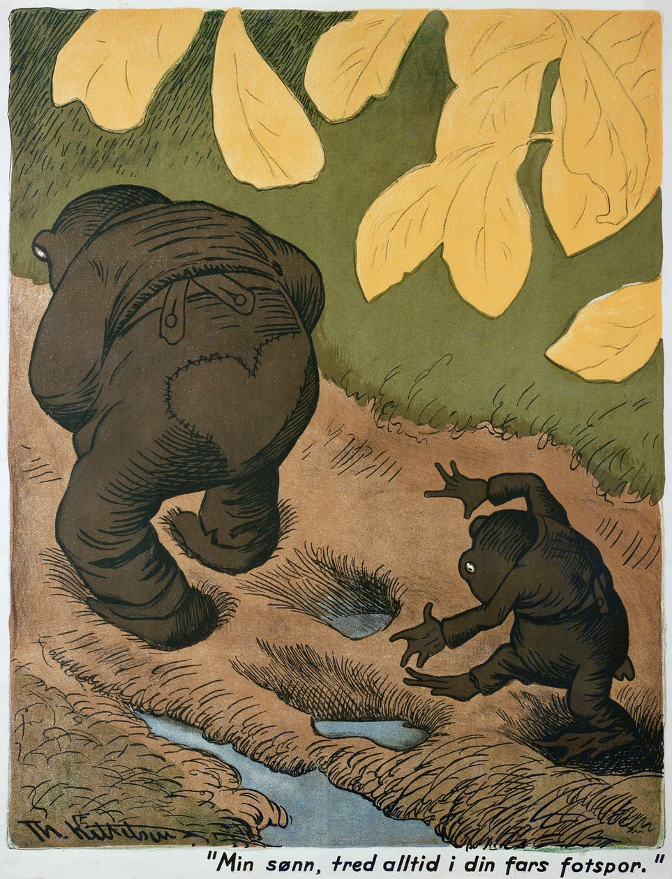 Apa nyomában (akvarell és toll) alkotó: Theodor Kittelsen