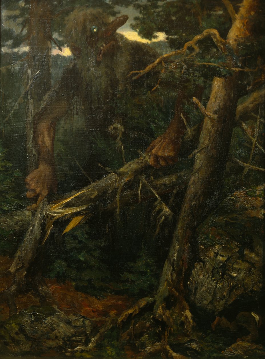 Öreg troll fákat tör ki az erdőben alkotó: Theodor Kittelsen