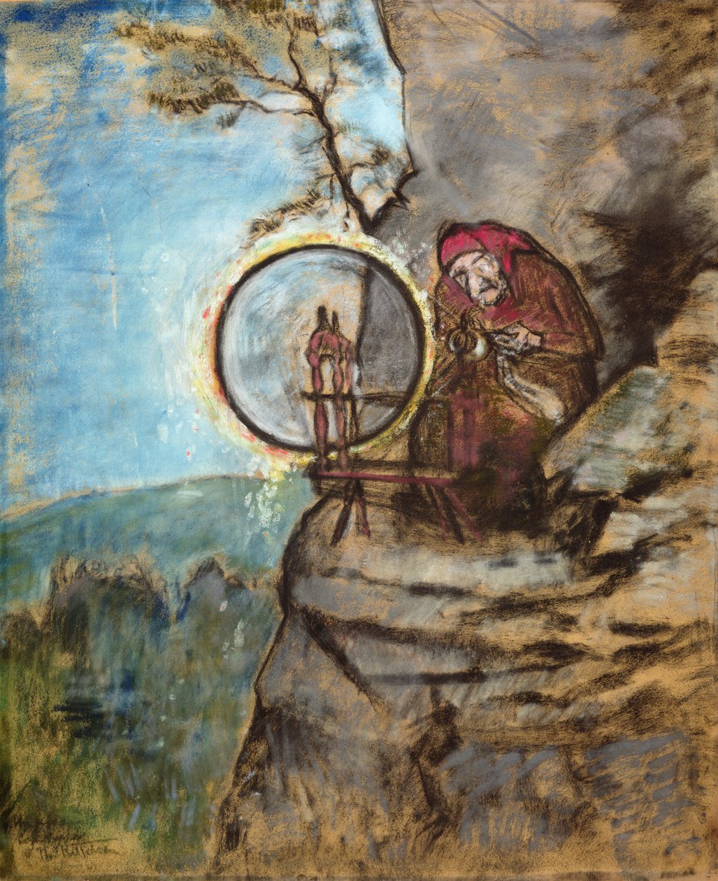 A boszorkány, aki zoknit fonott az öreg Eriknek (színes pasztell a papíron) alkotó: Theodor Kittelsen