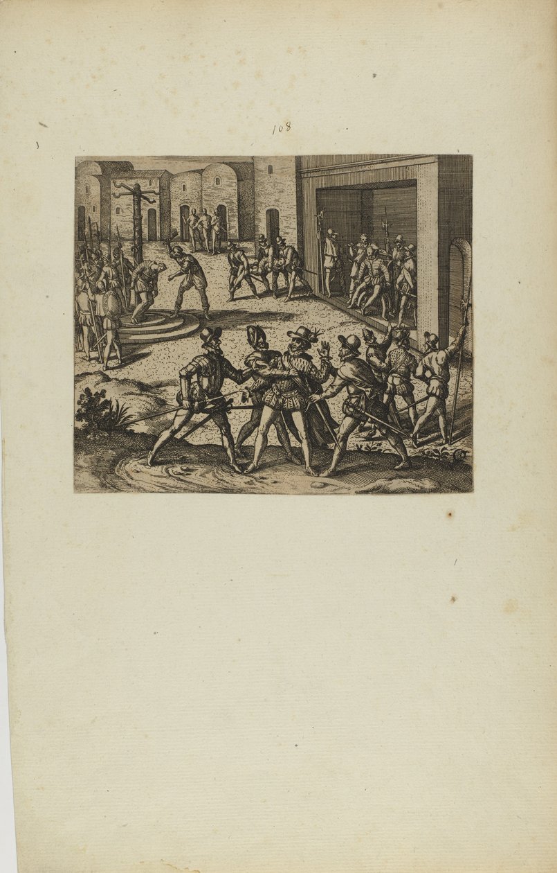 (Jacobus Almagrus a Ferdinando Pizarro Invincula Coniicitur in Carcere....) (a könyvből, Americae, hatodik rész) alkotó: Theodor de Bry