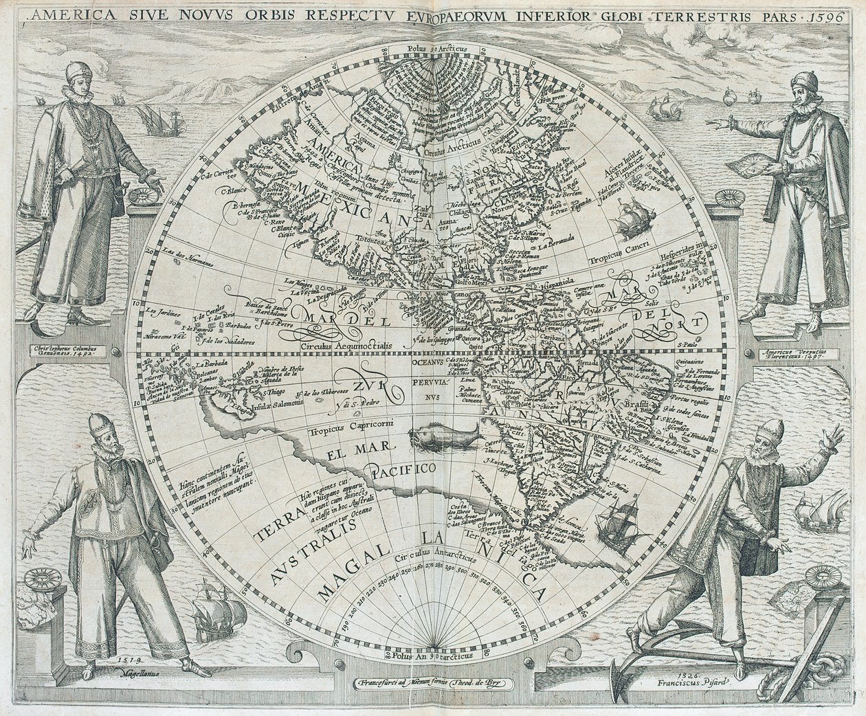 Amerika térképe, 1590-1601 alkotó: Theodor de Bry