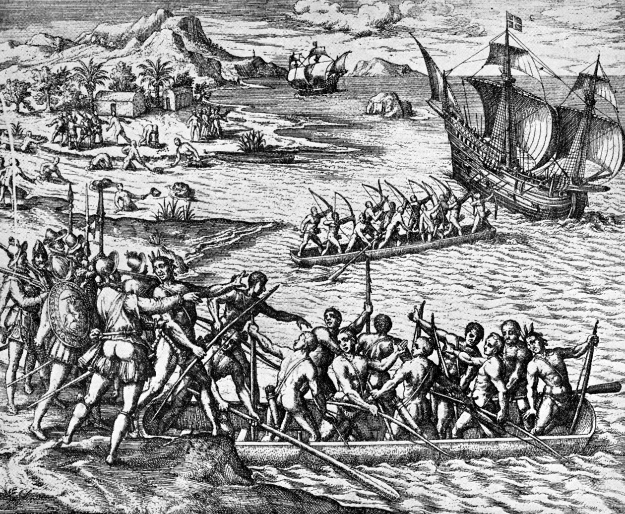 „Az indiánok támadása”, a La Herradura 1930-ban jelent meg (metszet) alkotó: Theodor de Bry