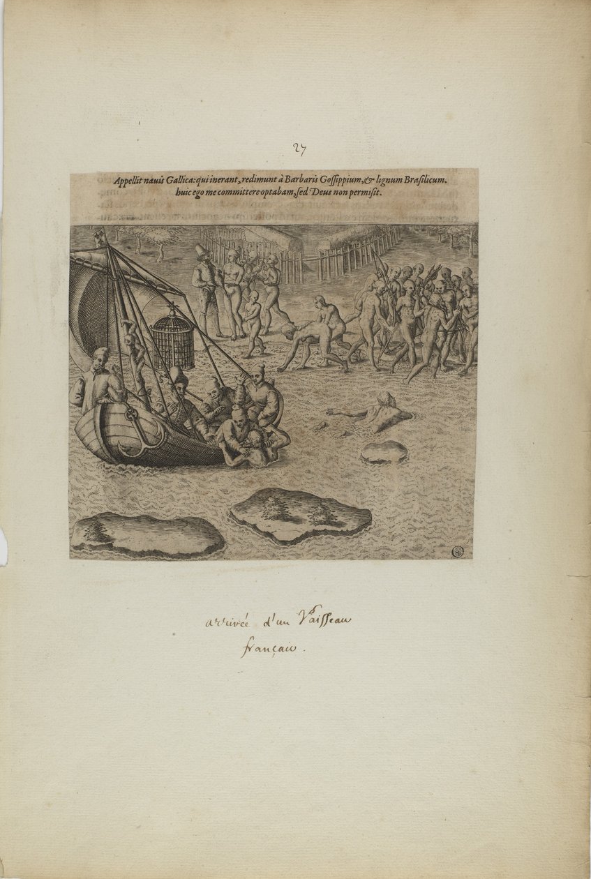 Appellit navis gallicai: qui inerant, redimunt a barbaris gossip pium... (a könyvből, Americae, harmadik rész) alkotó: Theodor de Bry