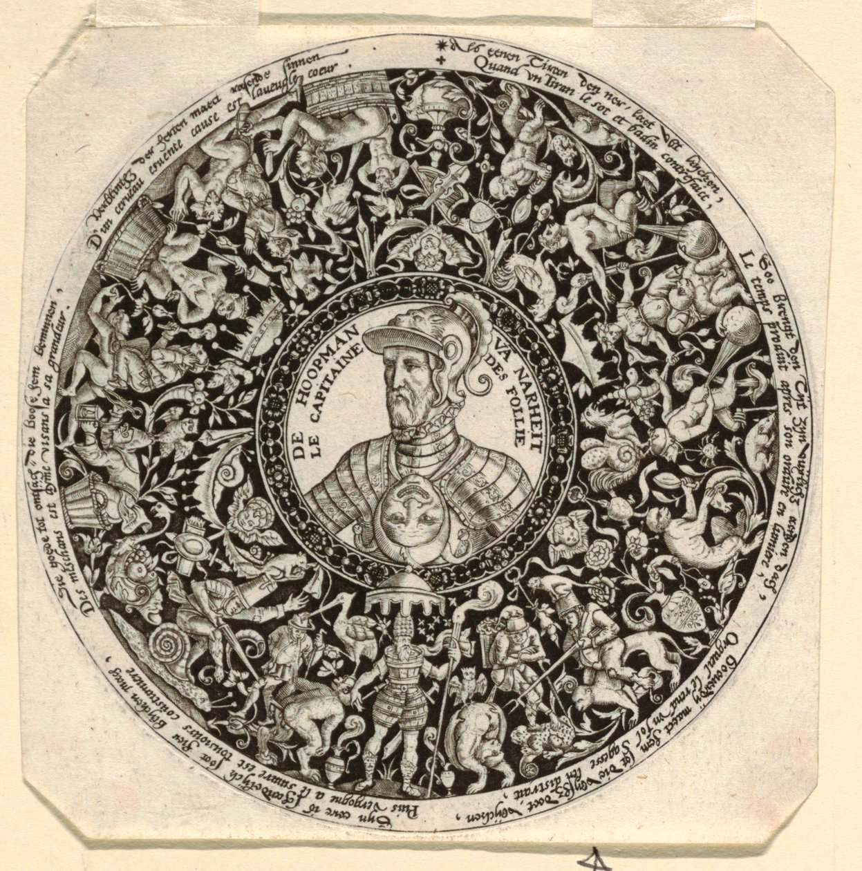 Tervezés egy gravírozott Tazza számára Alba hercegének, mint a Folly parancsnokának portréjával alkotó: Theodor de Bry