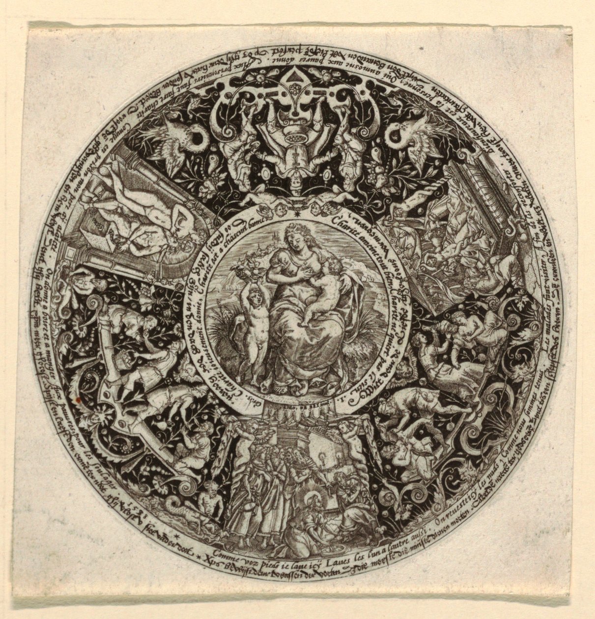 Gravírozott Tazza tervezése a jótékonyság allegóriájával alkotó: Theodor de Bry