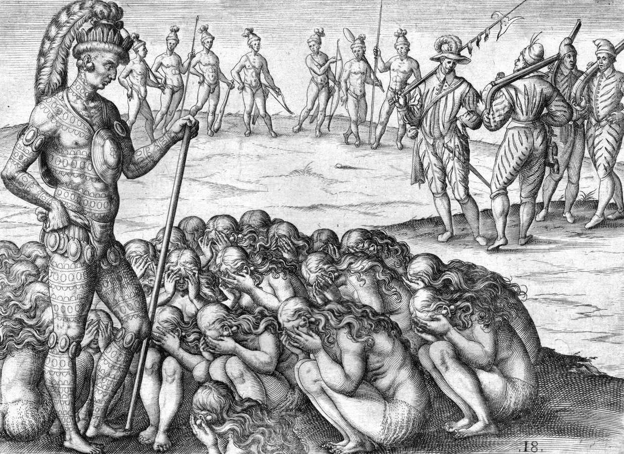 Indiai foglyok saturiwa az indiánok által potano alkotó: Theodor de Bry