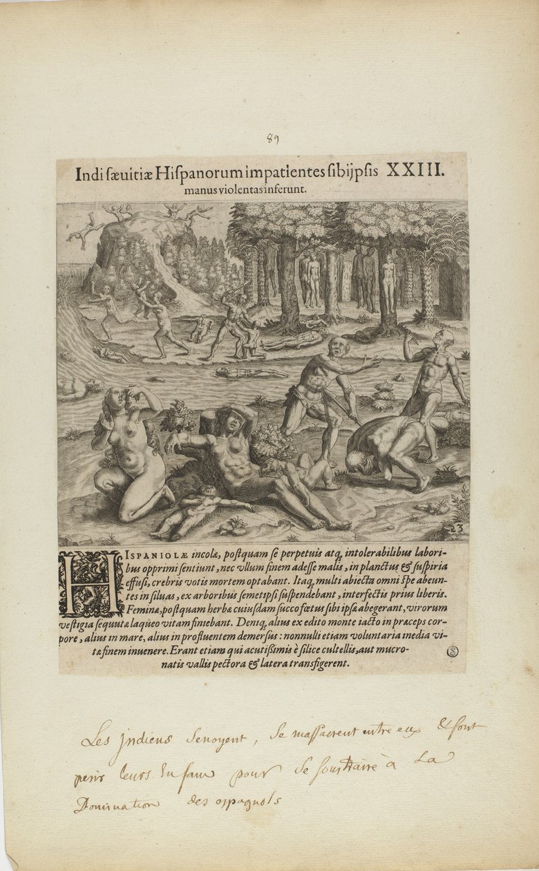 Indisaeuitiae Hispanorum Impatientes Sibi Psis/Manus Violentas Inserunt. XXIII. (a könyvből, Americae, negyedik rész) alkotó: Theodor de Bry