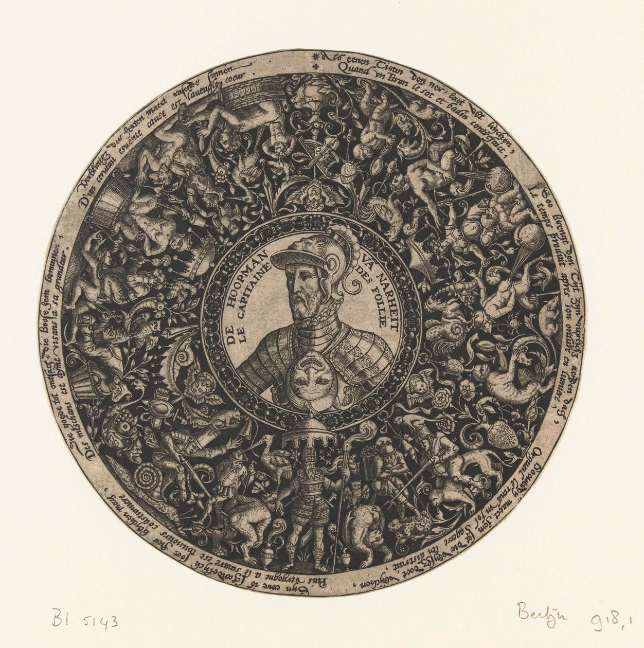 Medalion Theodor de Bry, a bolondság kapitányának mellszobrával, 1577 körül - 1578 körül alkotó: Theodor de Bry