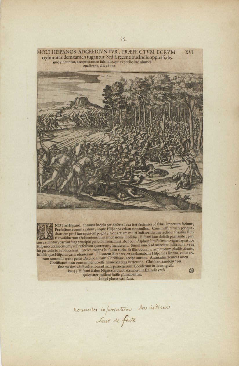 Moli Hispanos Adgrediuntur, Praefe Ctum Eorum/Cedunt: Tandeum.... (a könyvből, Americae, ötödik rész) alkotó: Theodor de Bry