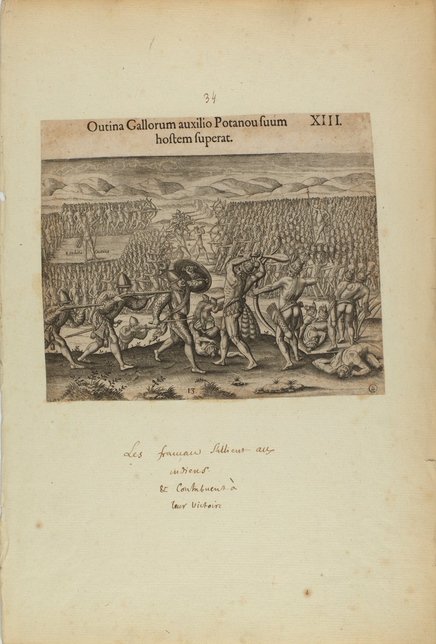 Outina Gallorum Auxilio Potanou Suum Hostem Superat. XIII. (a könyvből, Americae, második rész) alkotó: Theodor de Bry