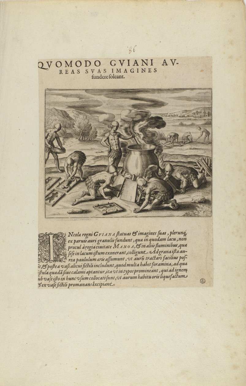 Quomodo Guiani Au-/reas Suas Imagines/Fundere Soleant. (a könyvből, Americae, hetedik és nyolcadik rész) alkotó: Theodor de Bry