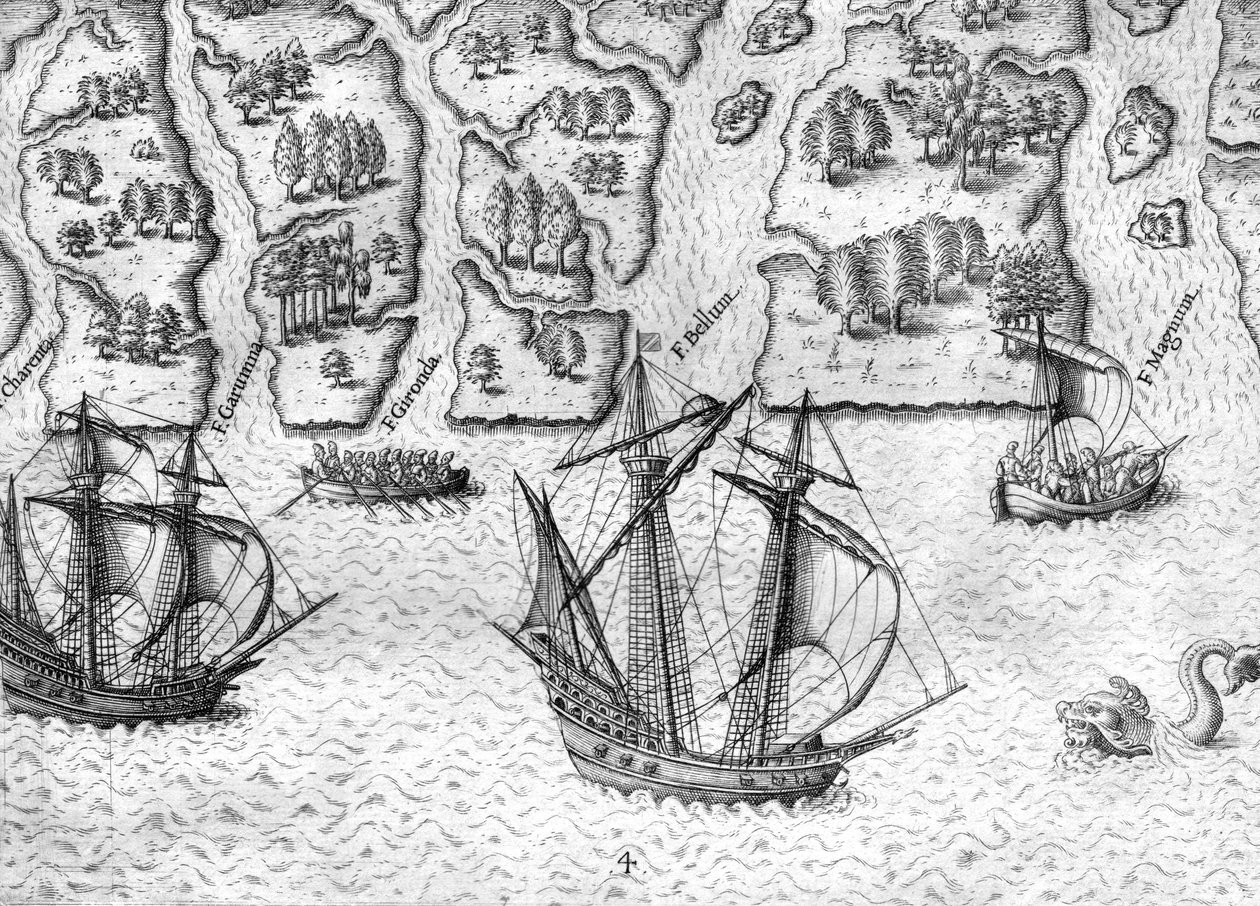 A franciák hat folyót fedeznek fel Florida partjainál. alkotó: Theodor de Bry