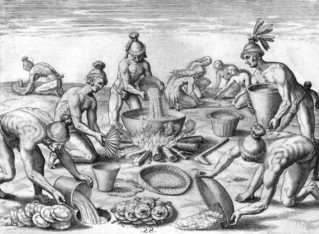 Timucuan indiánok lakomát készítenek alkotó: Theodor de Bry