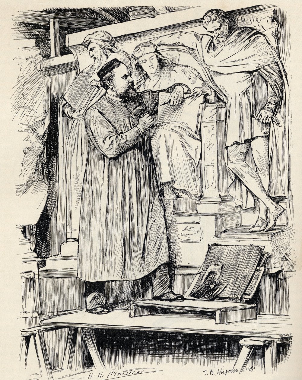 Armstead at Work, metszet Wirgman rajza alapján, a „The Century Illustrated Monthly Magazine”-ból, 1883. májustól októberig alkotó: Theodore Blake Wirgman
