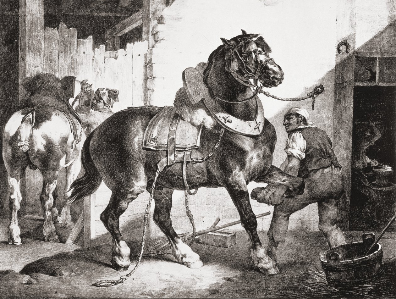 A kovácsműhely, a Studies of Horses, 1822-ből alkotó: Theodore Gericault