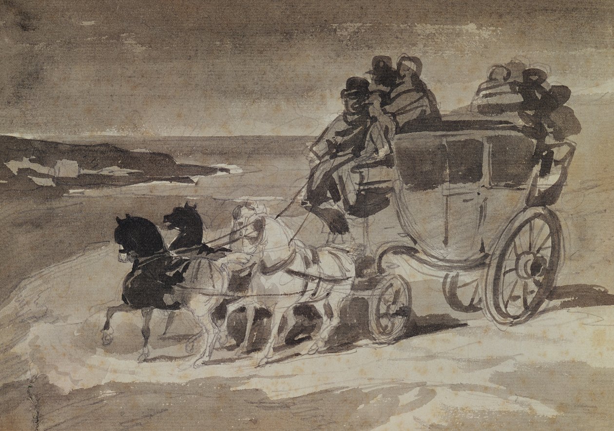 A Stagecoach (ceruza és WC papíron) alkotó: Theodore Gericault