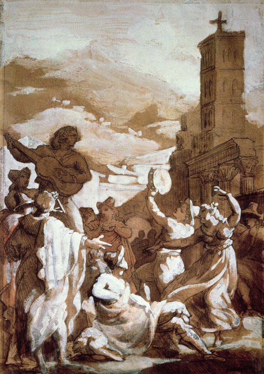 Tarantella (toll és tinta mosás papíron) alkotó: Theodore Gericault