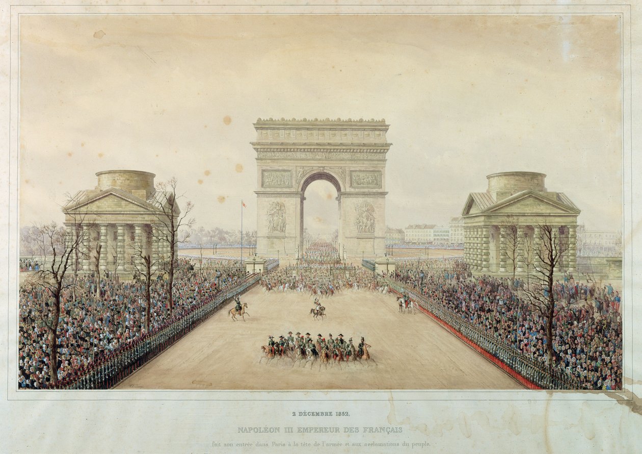 III. Napóleon belépése Párizsba, a Diadalíven keresztül, 1852. december 2-án (wc és metszet) alkotó: Theodore Jung