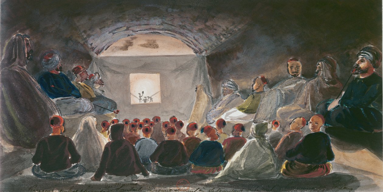 Árnyékbábos előadás Algériában. 1835 körül. alkotó: Theodore Leblanc
