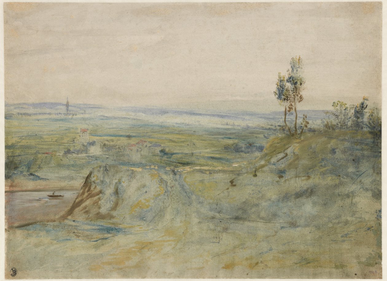 La Plaine, Meudon magasságából nézve, 1833 körül (wc és olajfesték szőtt papíron) alkotó: Pierre Etienne Theodore Rousseau