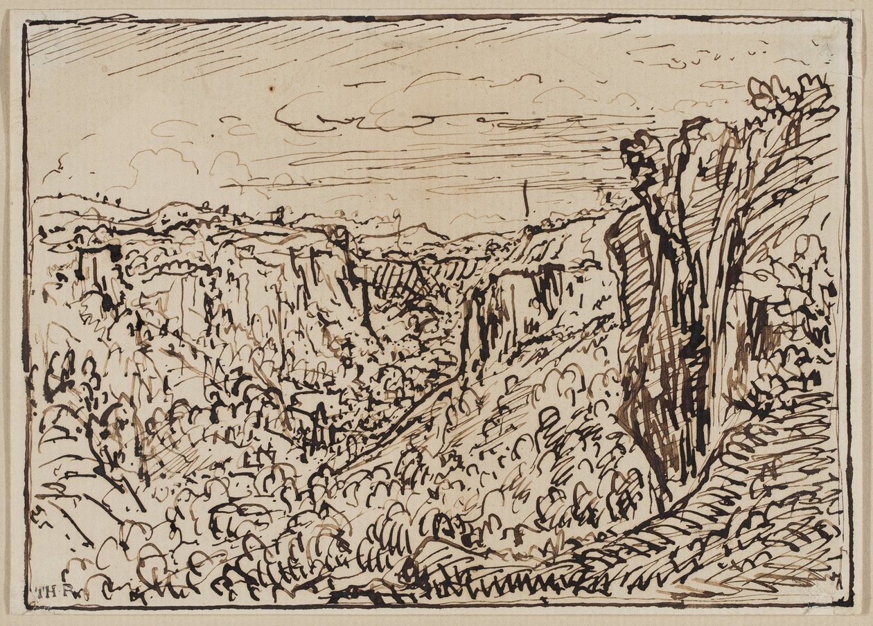 Dombos táj (The Lizon River Gorge), c. 1861–63 (tinta papíron) alkotó: Theodore Roussel