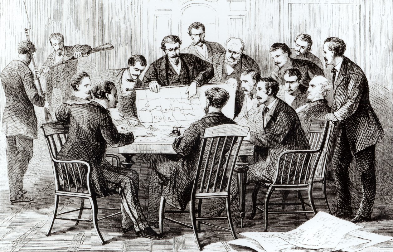 Kubaiak és kubai emigránsok találkoztak New Yorkban, hogy felkelést tervezzenek Kubában alkotó: Theodore Russell Davis