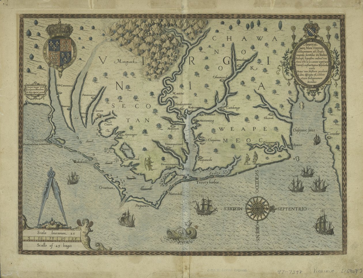 Újonnan felfedezett Virginia, 1590 (kézzel színezett metszet) alkotó: Theodore de Bry