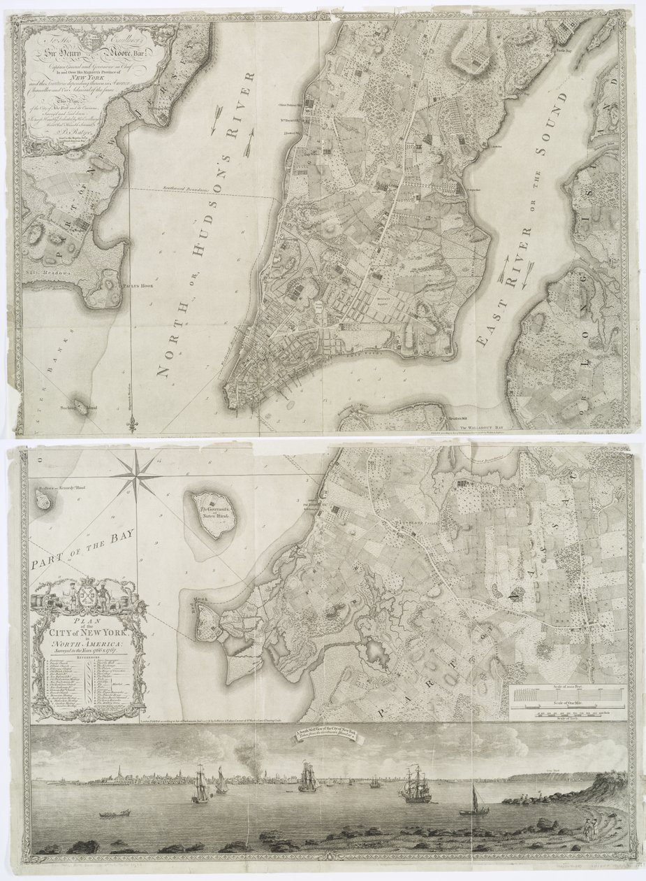 Az észak-amerikai New York városának 1766-ban és 1767-ben felvett és Faden atlaszában (1776) közzétett terve. alkotó: Theodore de Bry