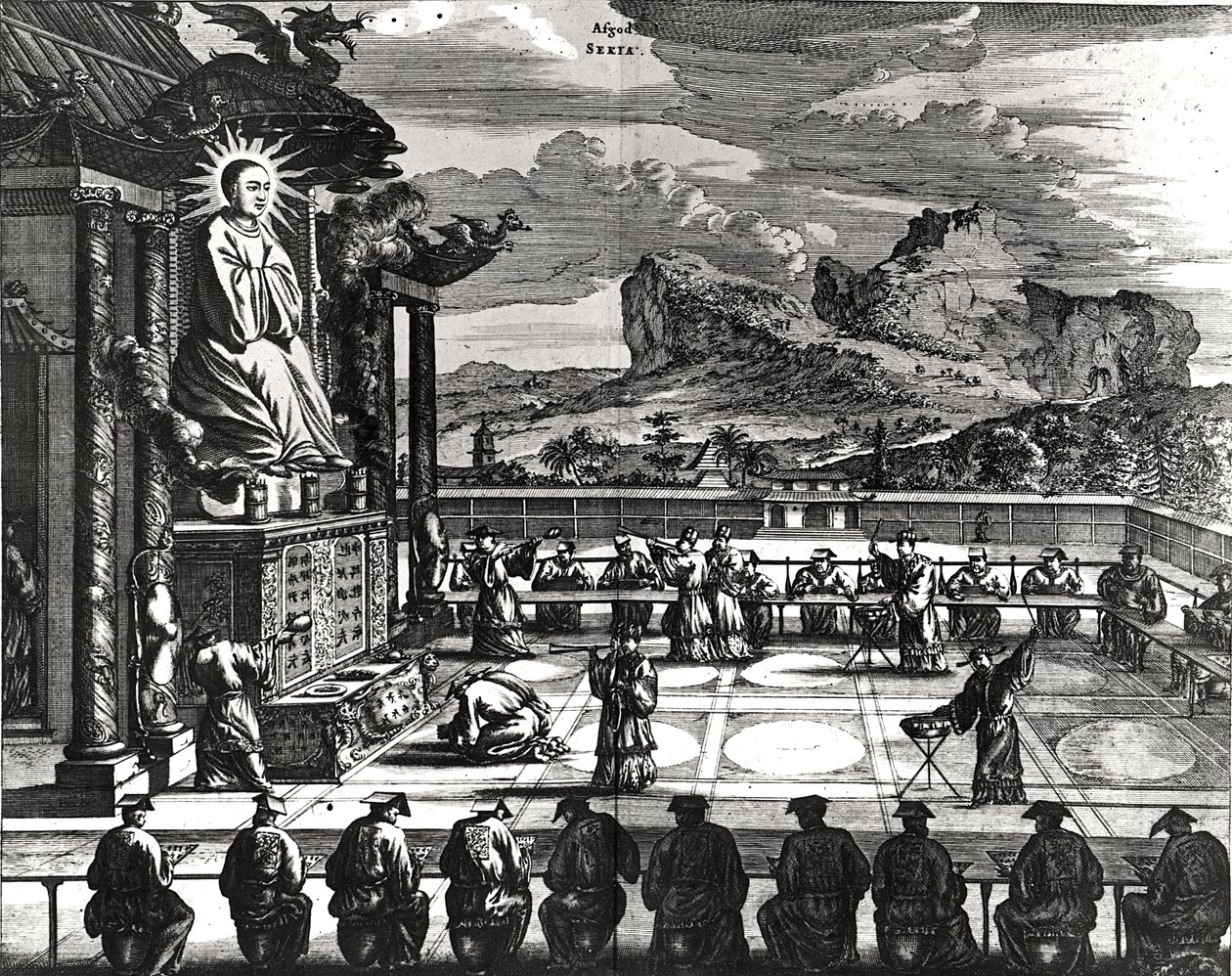 Egy buddhista szertartás az 1670-ben kiadott "Indiae Orientalis"-ból. alkotó: Theodore de Bry