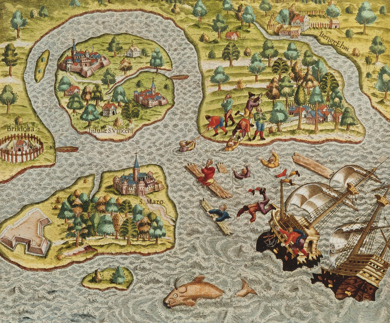 Hajótörés a Barbár partoknál, Amerikából, Tertia Pars.., 1562 alkotó: Theodore de Bry