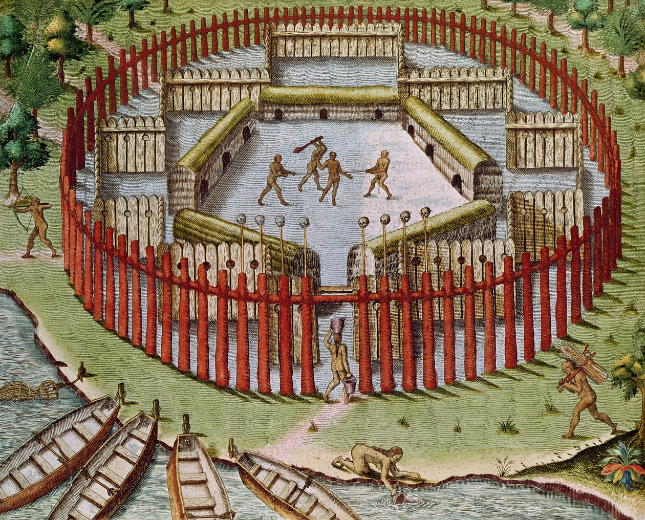 Egy indián falu, az "Amerika harmadik felétől", 1562 alkotó: Theodore de Bry