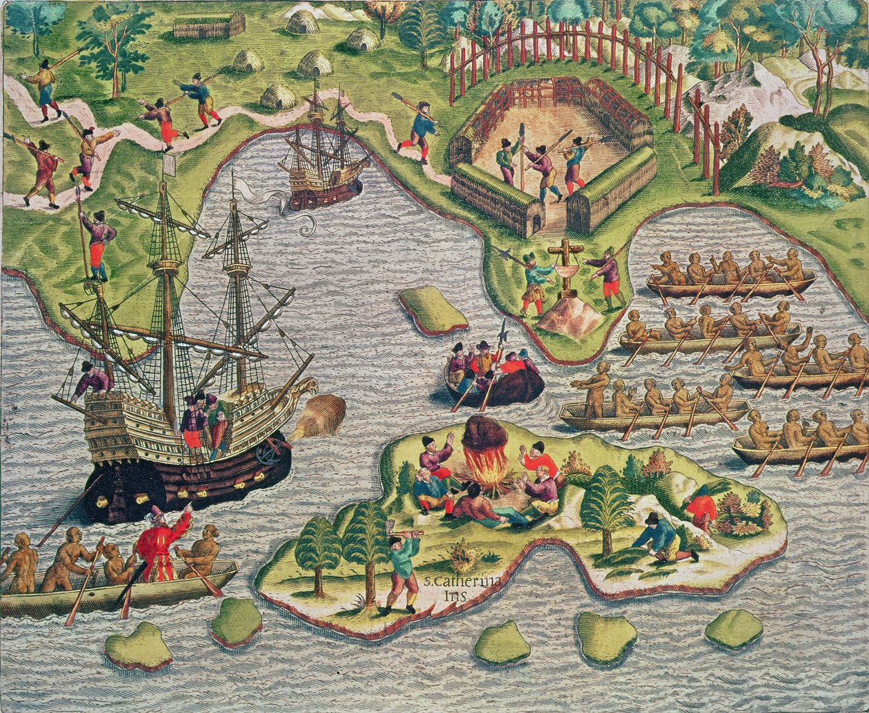 Kereszt felfedezése a sziklák között, "Americae Tertia Pars...", 1562 alkotó: Theodore de Bry