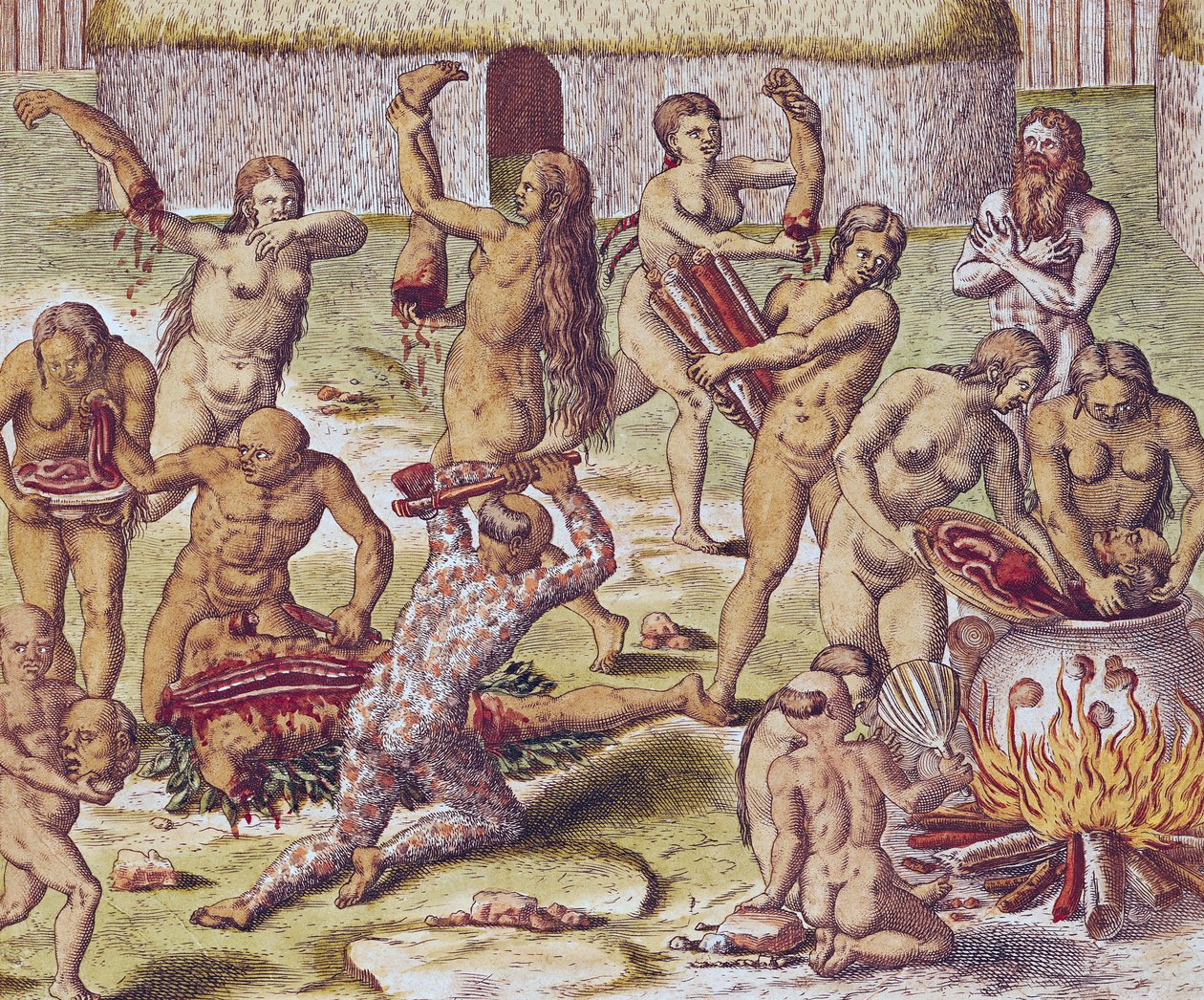 Egy ellenség feldarabolása és kifőzése, az "Americae Tertia Pars.."-ből, 1562 alkotó: Theodore de Bry