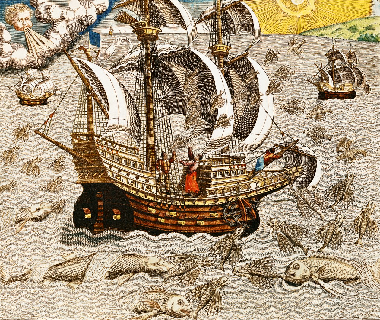 Repülőhalak találkozása a Torrid zónában, az "Americae Tertia Pars..." alkotó: Theodore de Bry