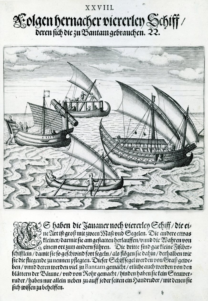Négy vitorlás hajó az "India Orientalis"-ból, 1598 alkotó: Theodore de Bry