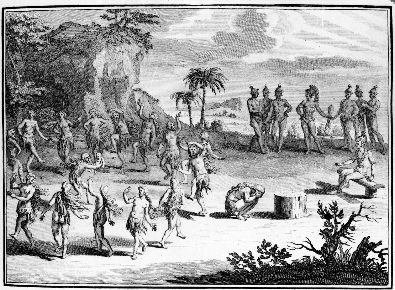 Áldozat, amelyet a floridaiak hoznak elsőszülöttük Napjának, illusztráció a „Bernard Picart a világ vallási gyakorlatairól készített illusztrált felméréséből”, amely 1789-ben jelent meg. alkotó: Theodore de Bry
