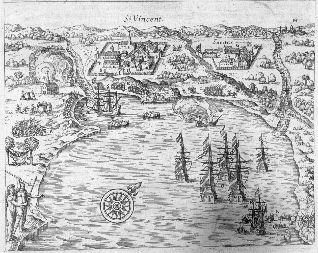 Joris van Spilbergen (kb.1568-1620) Brazíliát Sao Vicente-ben elérő flottája, Johann Ludwig Gottfried "Newe Welt und Americanische Historien" című könyvéből, Mattaeus Merian kiadója, Frankfurt, 1631. alkotó: Theodore de Bry